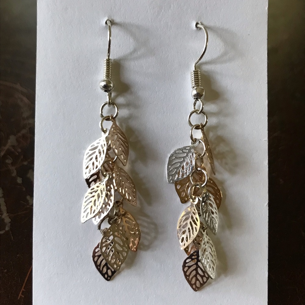 Silver and Bronze Descending Leaves Earrings